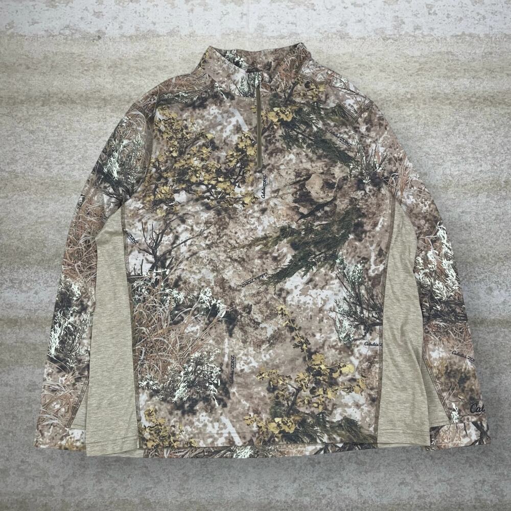 Vintage 90s Cabelas Jacket Mens XL Hunting Camo Polyester Quarter Zip Woodland